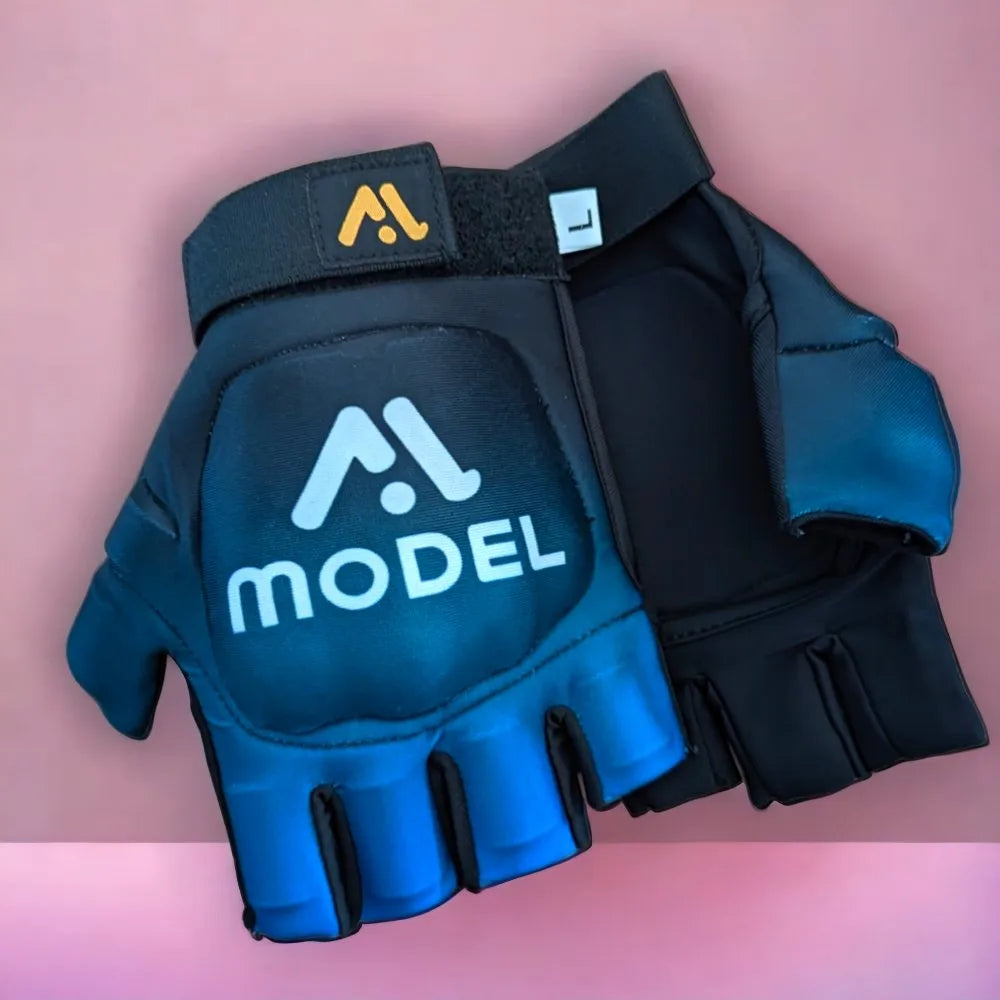 Field Hockey Gloves Left Hand Full Protection - Black Blue MODEL SPORTS WORKS LTD
