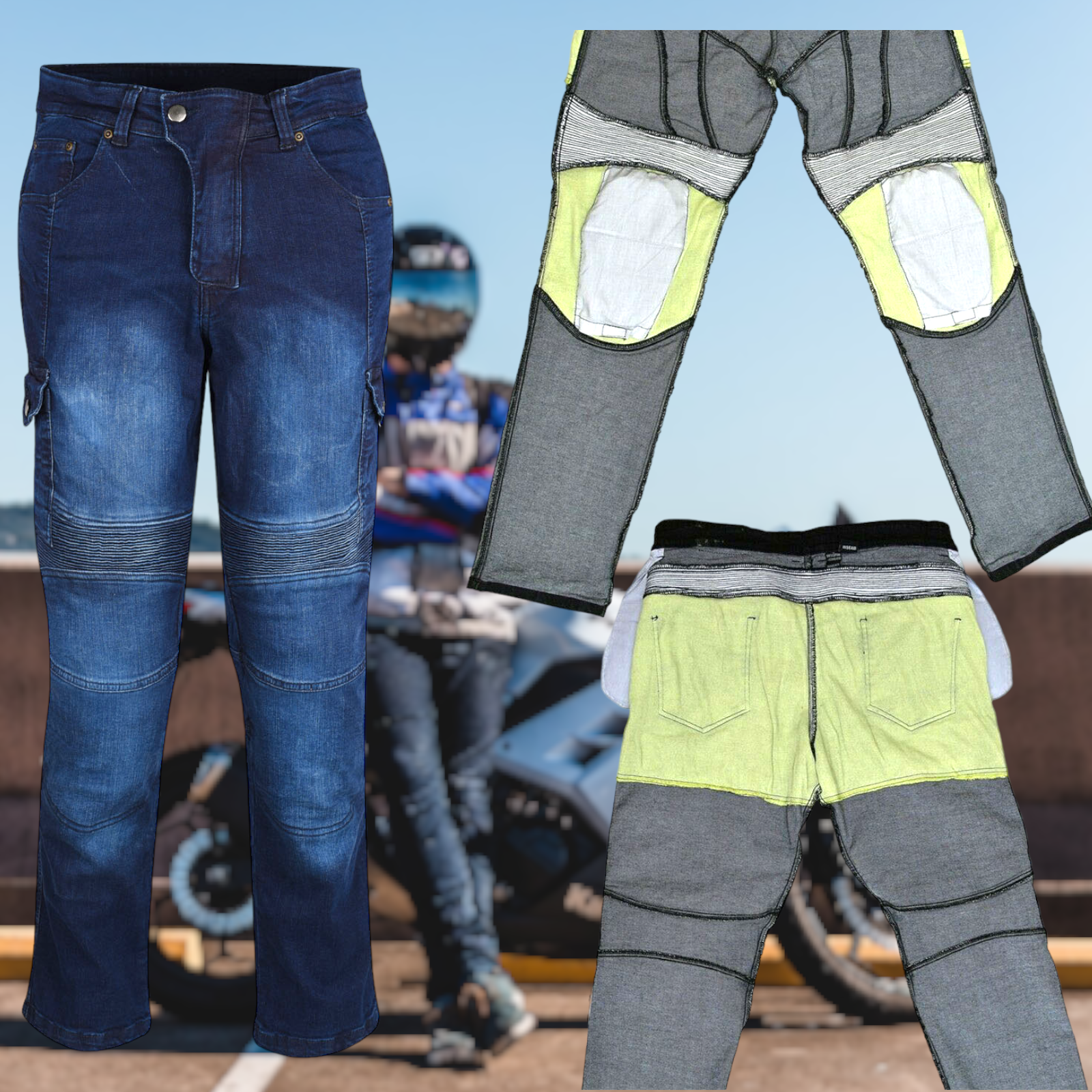 Men Motorbike Kevlar Blue Jeans Motorbike Protective with Armour MODEL SPORTS WORKS LTD